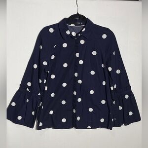 Max Jeans Navy and White Polka Dot Button Down Shirt